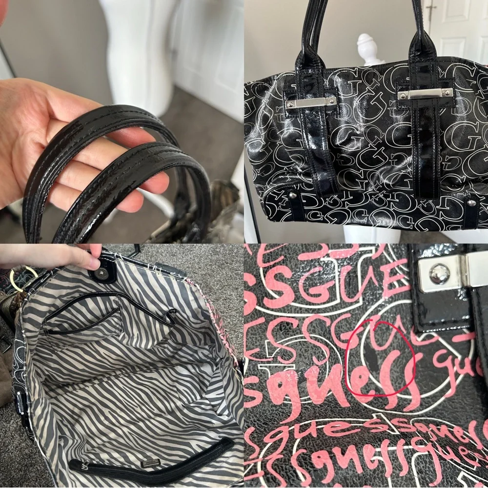 Y2K “GUESS” Black and Pink Monogram Print Zebra Print Lined Shoulder Bag - Picture 4 of 7